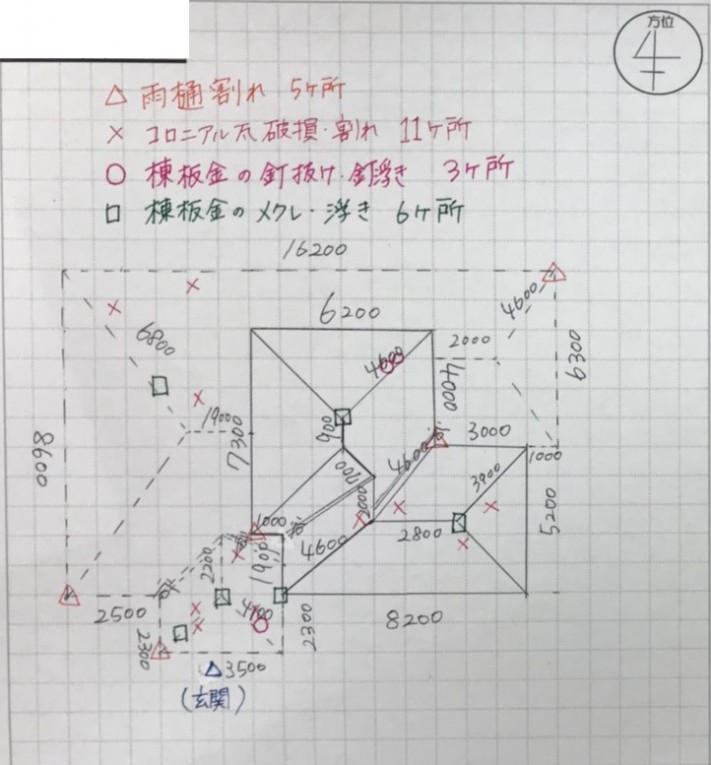 屋根の傷み部分